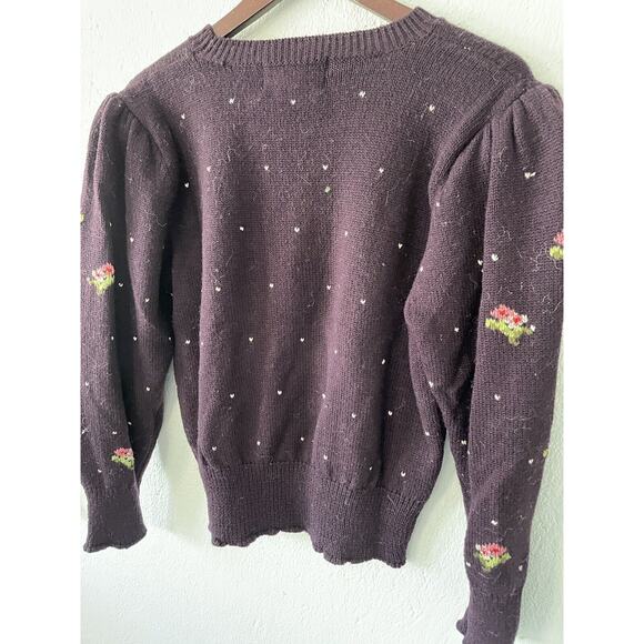 Vintage Herman Geist Hand Embroidered Wool Blend Floral Sweater Padded Size LG - Picture 9 of 10